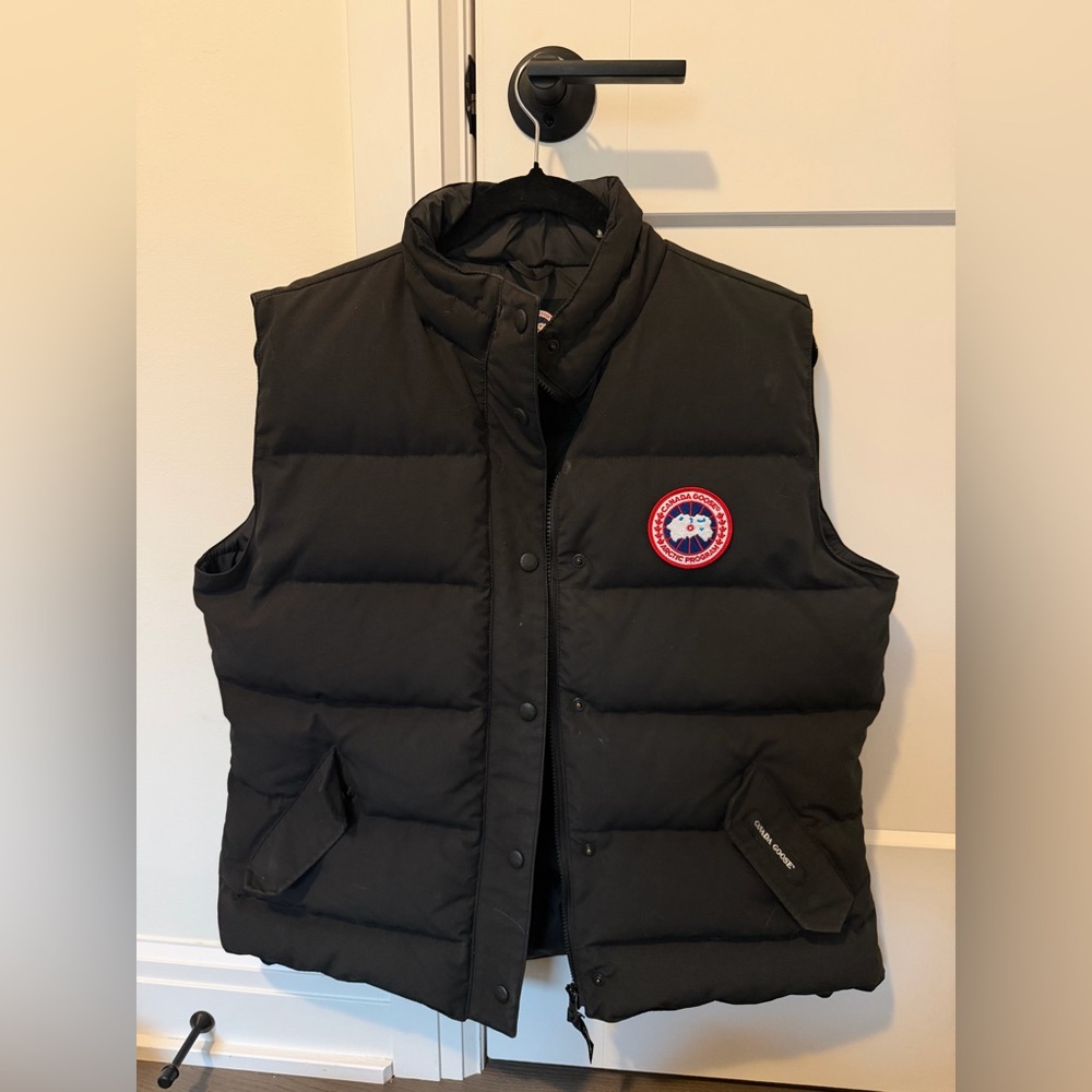 Canada Goose Black Quilted Down Vest with Red Logo Patch